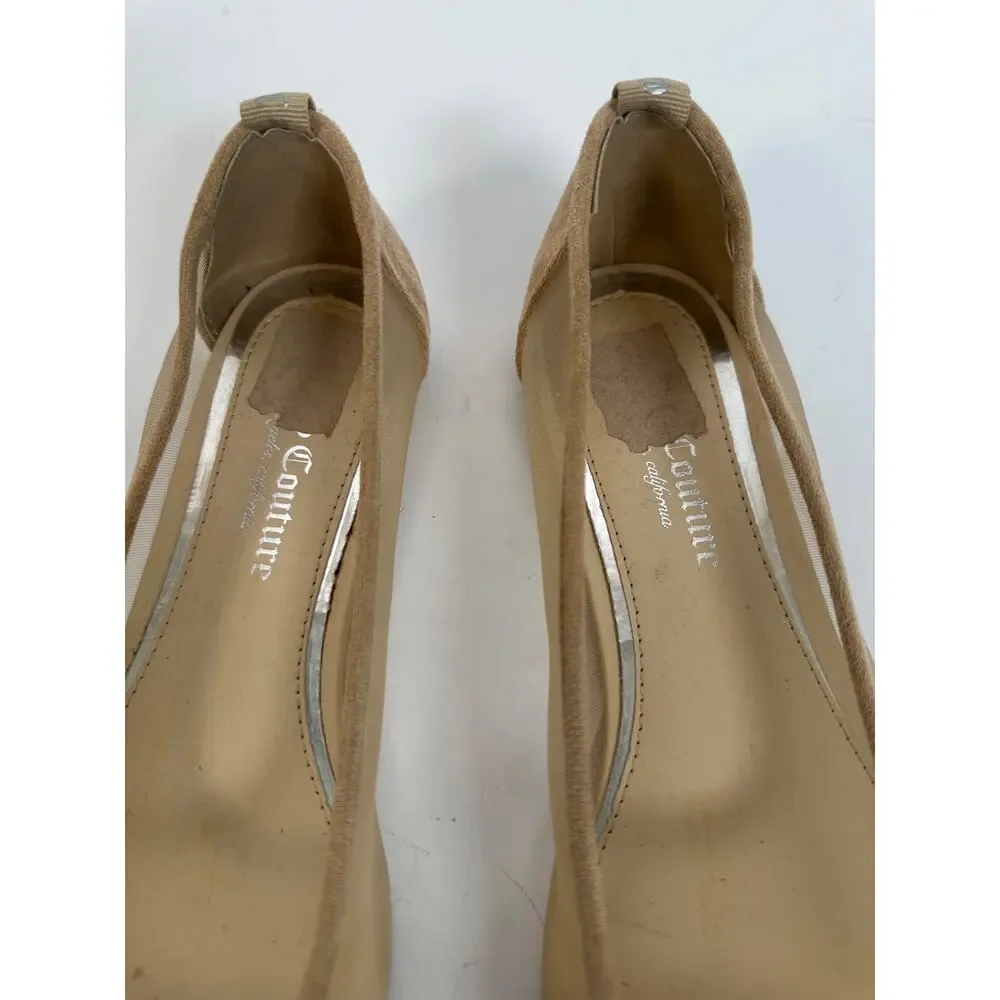 Juicy Couture Rhinestone Logo Mesh Flats Size 10 Nude Pointed Toe Ballet Flats